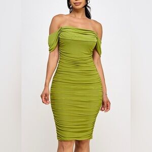 Elegant Off-Shoulder Green Dress